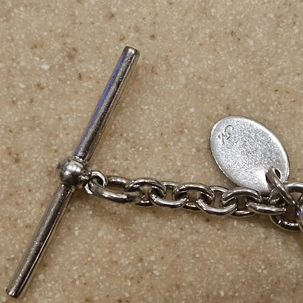 RARE VINTAGE MONICA RICH KOSANN SILVER CHARM ROLO TOGGLE FILIGREE BRACELET